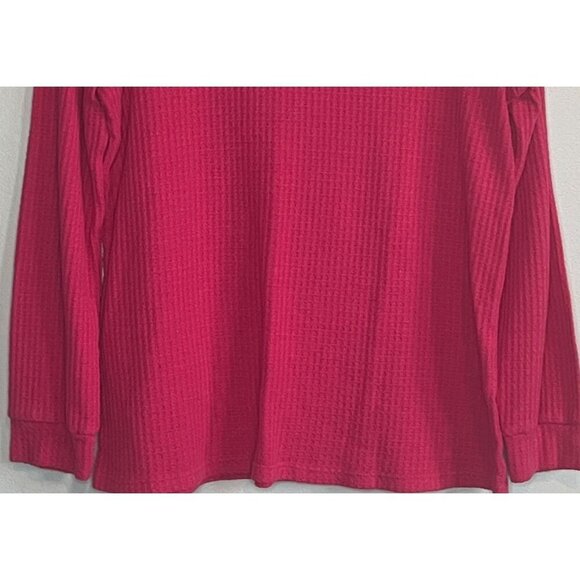BiBi Womens Hot Pink Long Sleeve Waffle Knit Top V-Neck Small Made in USA - Picture 4 of 8